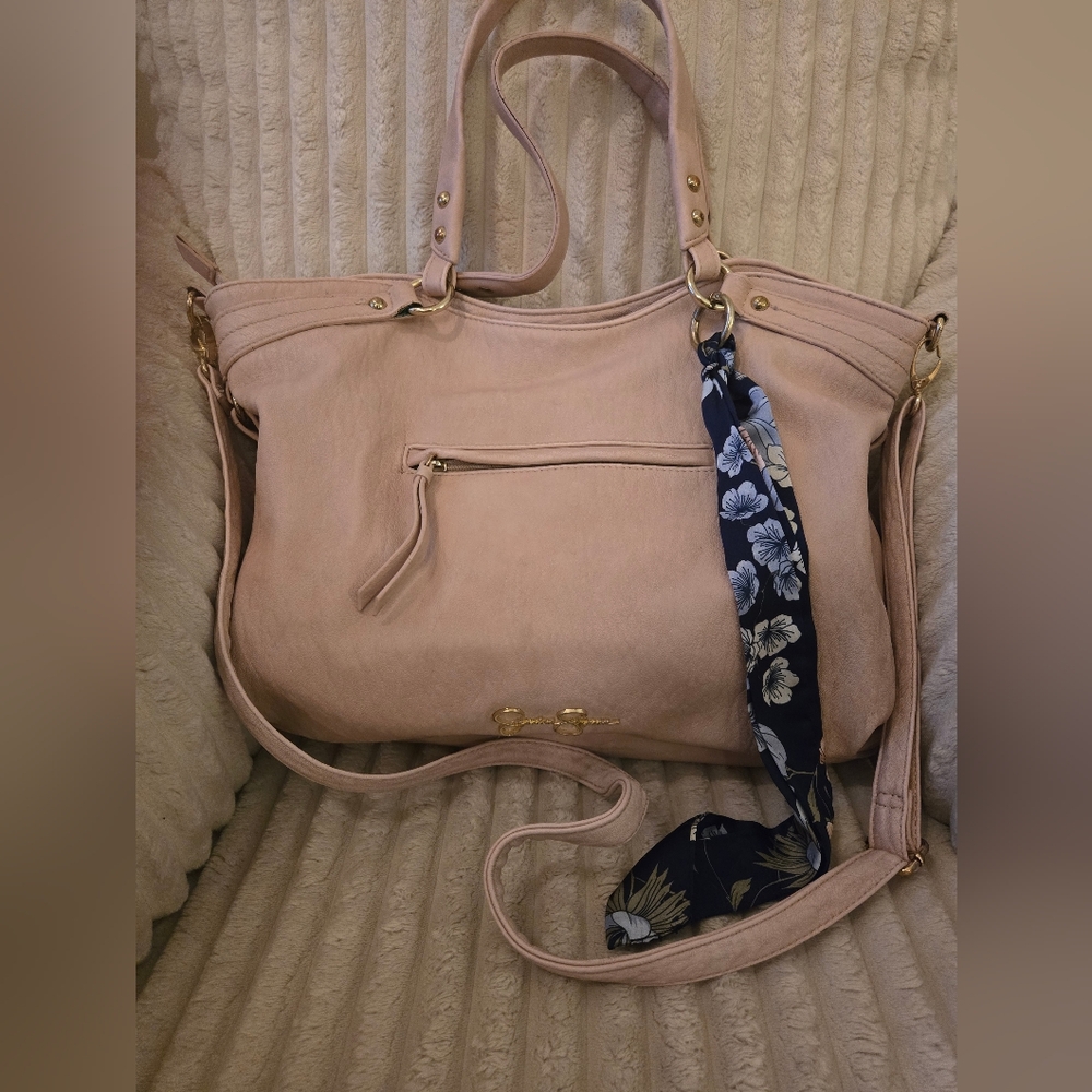 🩷Jessica Simpson Blush Pink Tote with Navy Floral Scarf🩷